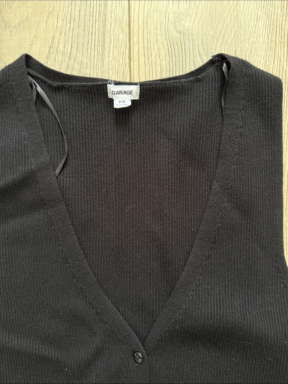 Garage black Ribbed Button-Front Knit Vest - Picture 2 of 3